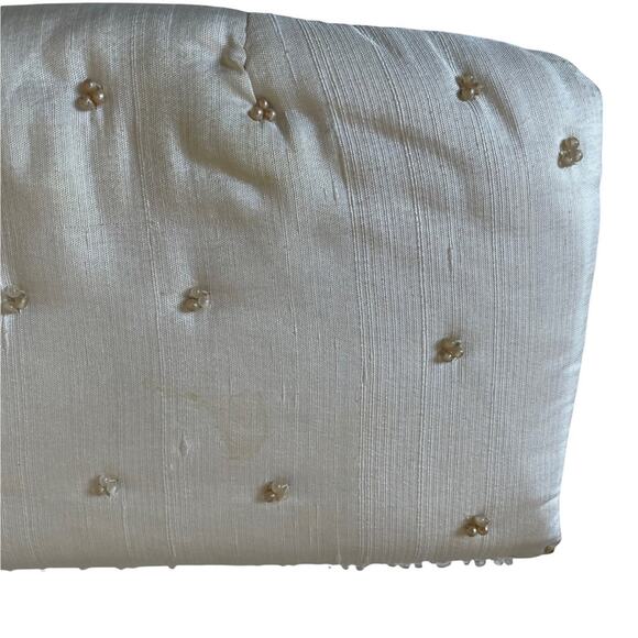 Vintage 1950s Soure Beaded Envelope Clutch Bag Silk 3D Roses Cream Pink GUC - Picture 10 of 11